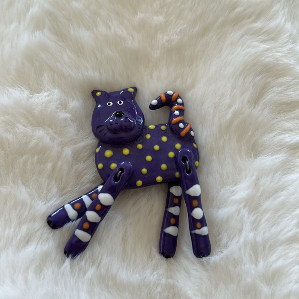 Artisan ceramic purple cat pendant